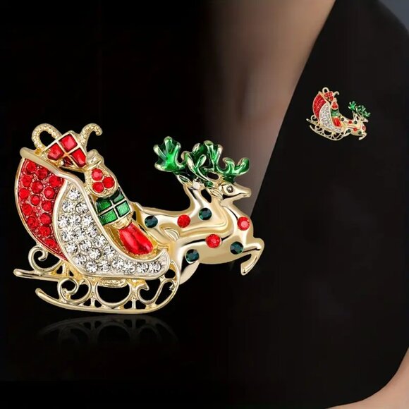 Luxury Christmas Reindeer Brooch Pin - NEW - 1.46 in L x 1.93 in W - Picture 2 of 2